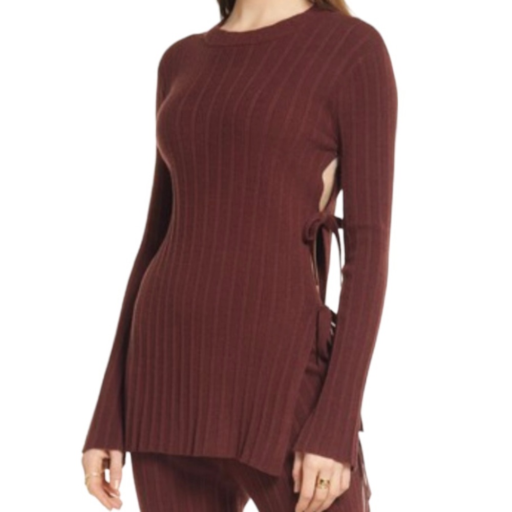 NWT Open Edit ribbed open side tie brown sweater XS